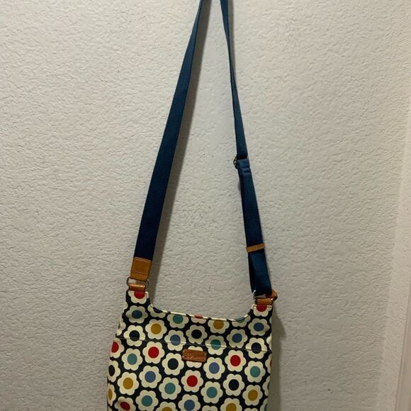 Brighton Newberry Crossbody Bag Flowers Discontinued Adjustable Strap Blue ivory - Picture 14 of 15
